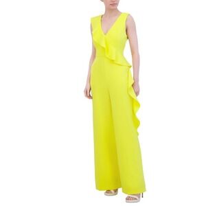 Laundry By Shelli Segal‎ Yellow Side Ruffle Romper Pockets Size 16 New $138